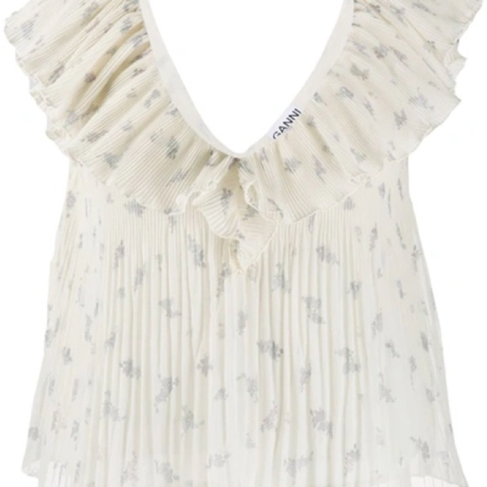 Ganni White Ruffled Blouse